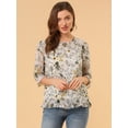 thumbnail image 3 of BluCasual De GaCon Estampado Floral De Man3/4 Con Volantes PaMujer Beige S, 3 of 6