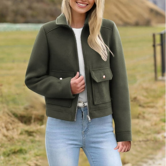 Zedker Comfy Short Jackets For Women Fashion Button-Down Women Coats Casual Loose Long-Sleeved Jackets,Army Green,L