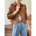 thumbnail image 2 of Chaqueta de moto de cuero genuino simple para mujer, tendencia primavera otoño 2024, abrigo de piel de oveja recortado con cuello cuadrado y botonadura sencilla, 2 of 5