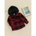 thumbnail image 3 of Bagilaanoe Toddler Baby Boy Hooded Jacket Plaid Long Sleeve Single-Breasted Shacket Coat with Pockets 1T 2T 3T 4T 5T 6T Kids Fall Casual Outwear, 3 of 8