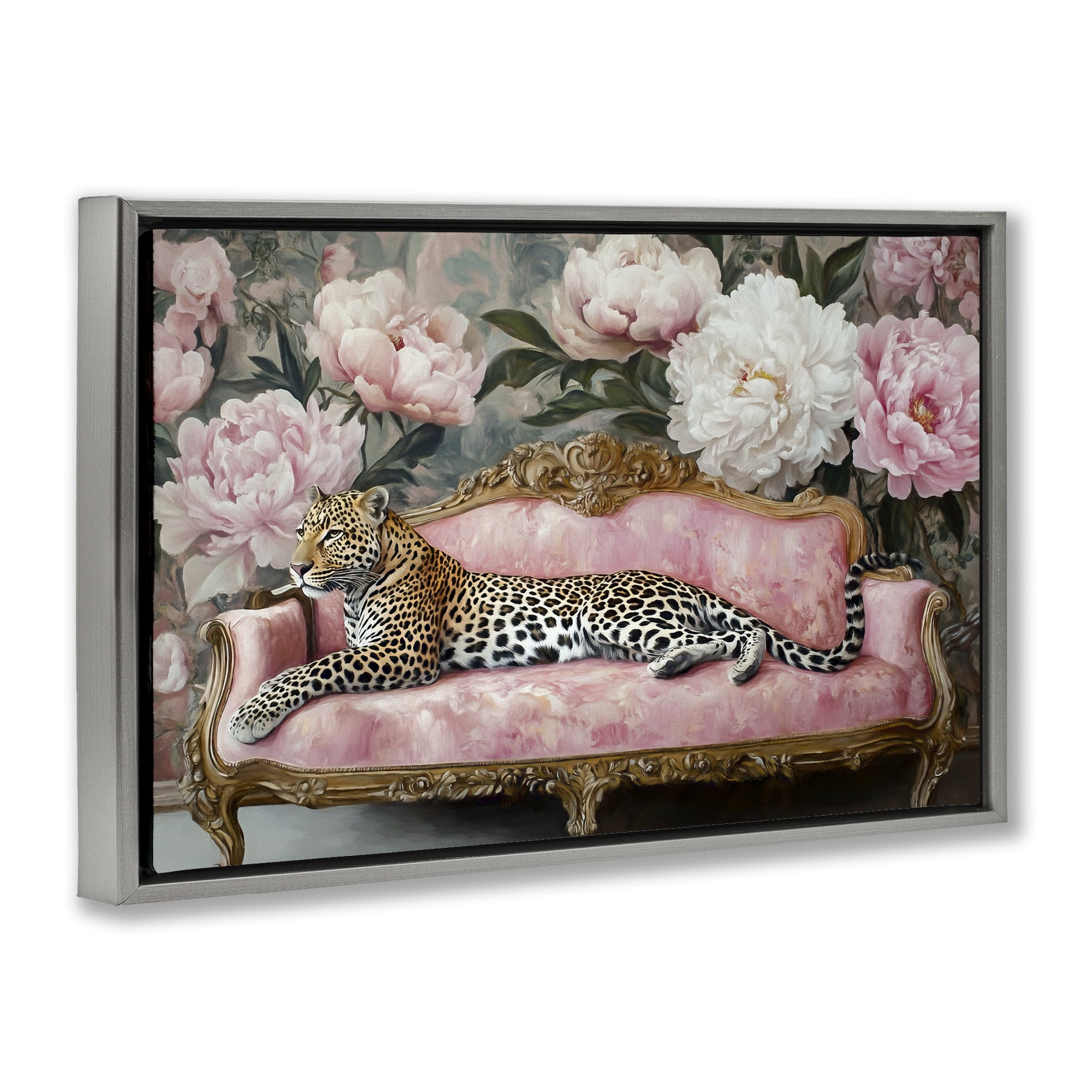 Stupell Industries Where The Leopard Dreams Gray Framed Floater Canvas Wall Art, design by Tina LeCour