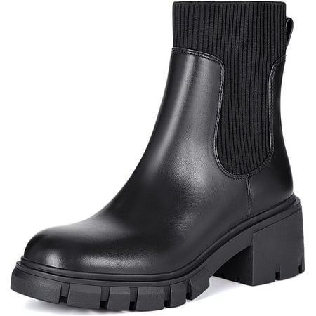

ASGE Women s Chelsea Platform Ankle Boots Elastic Chunky Heel Lug Sole Booties