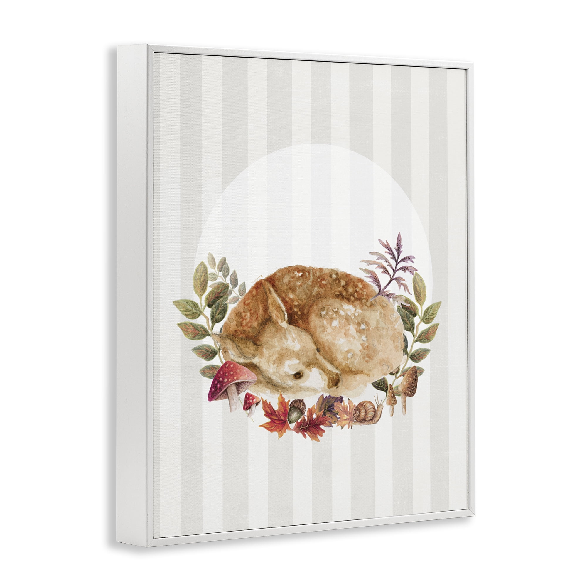 Stupell Industries Fawn on Stripes Animals & Insects Painting White Framed Art Print Wall Art, 11 x 14