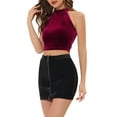 thumbnail image 4 of INSPIRE CHIC Women's Halter Neck Sleeveless Zipper Back Velvet Party Crop Tank Top XS Wine Red, 4 of 6