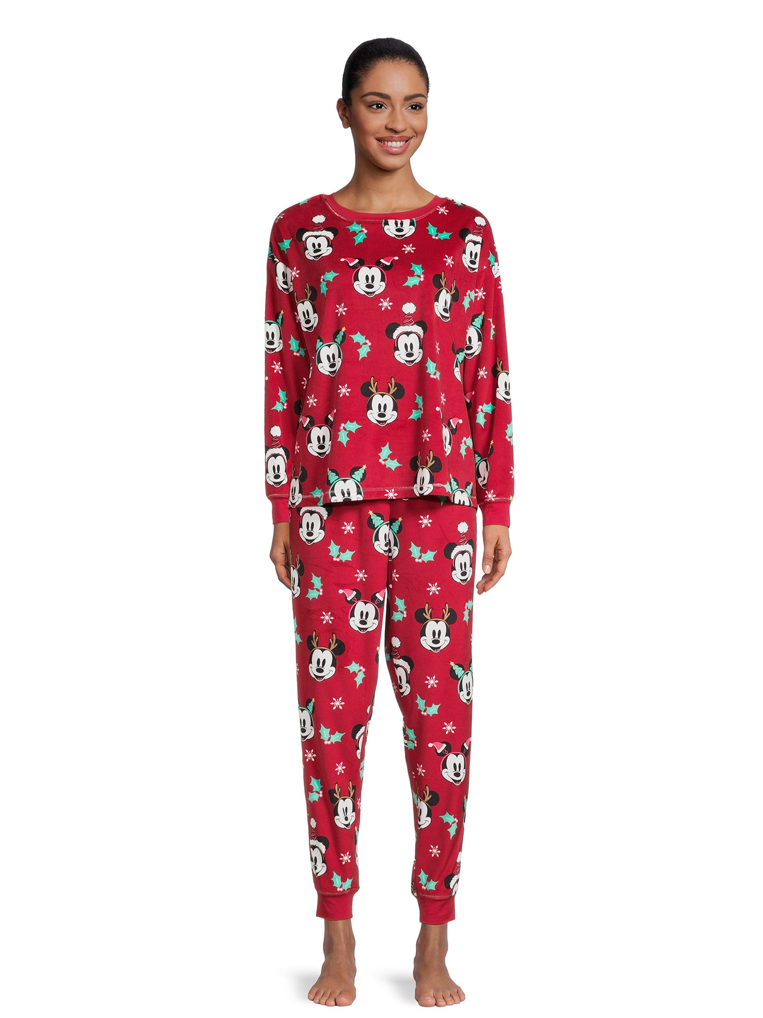 Mickey Mouse Women's Christmas Top and Pants Pajama Set, 2-Piece, Sizes S-3X
