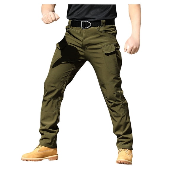 CONZONE Mens Tactical Cargo Pants Casual Solid Color Elastic Waist Cargo Pants for Men Lightweight Relaxed Fit Outdoor Athletic Trousers With Pockets