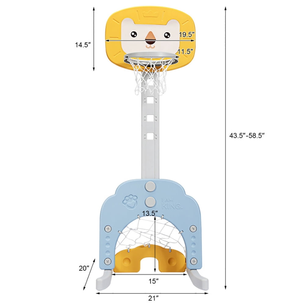 Demifill Toddlers Basketball Hoop Stand, 3-in-1 Adjustable Kids Basketball Hoop Sports Set, Portable Indoor Outdoor Activity Playset Gift for Kids, Yellow