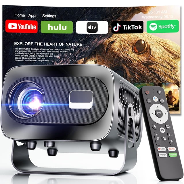 Proyector con WiFi y Bluetooth, enfoque eléctrico y puntero vertical, soporte 1080P HD 4K, proyector