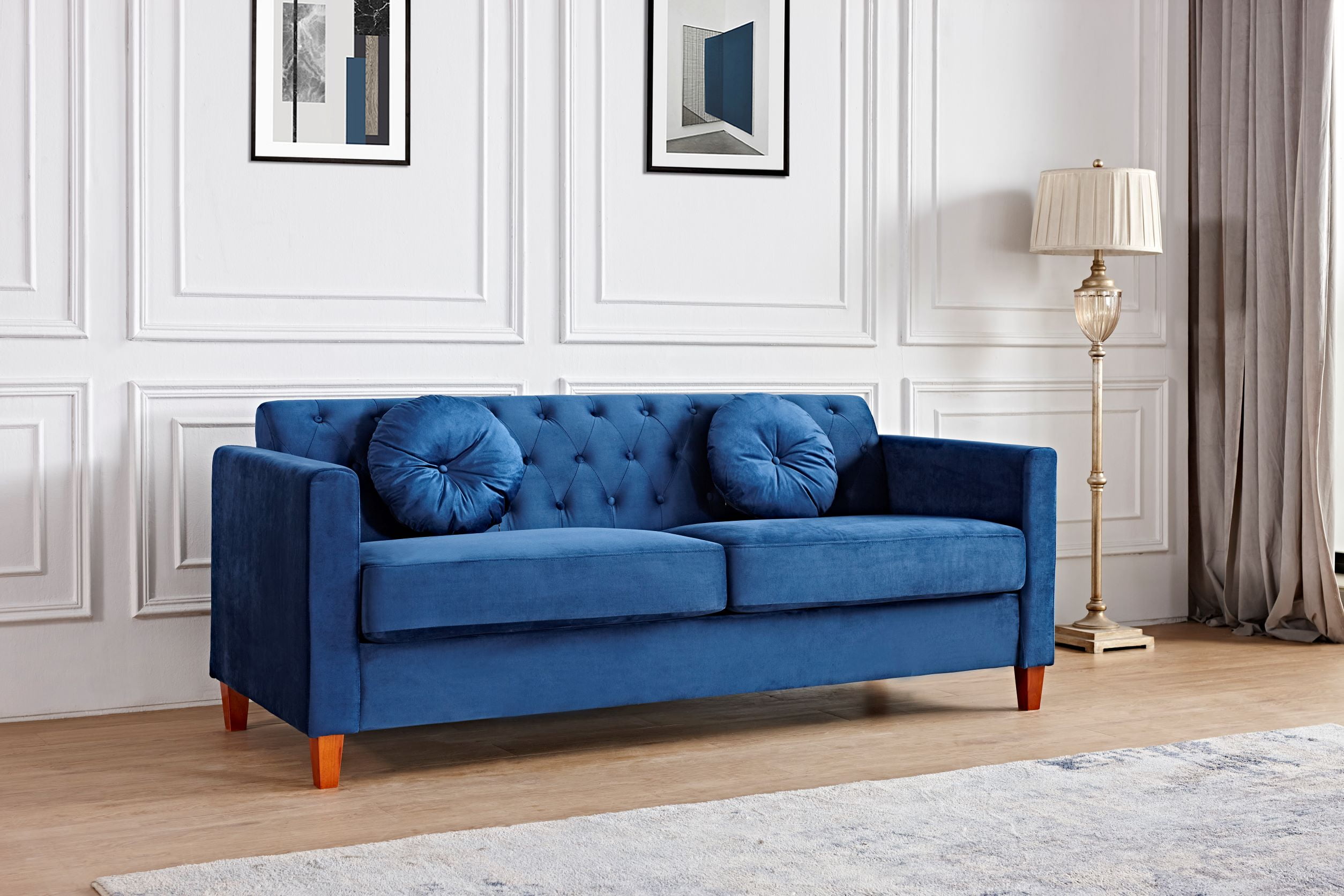 US Pride Furniture Gerame 79.5'' Velvet Square Arm Sofa, Blue