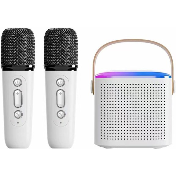Wireless Bluetooth Karaoke Microphone for All Smartphones, Portable Bluetooth Karaoke Speaker with 2 Wireless handheled Microphones for Home Party, Birthday Gifts for Girls Boys Kids Adults (White)