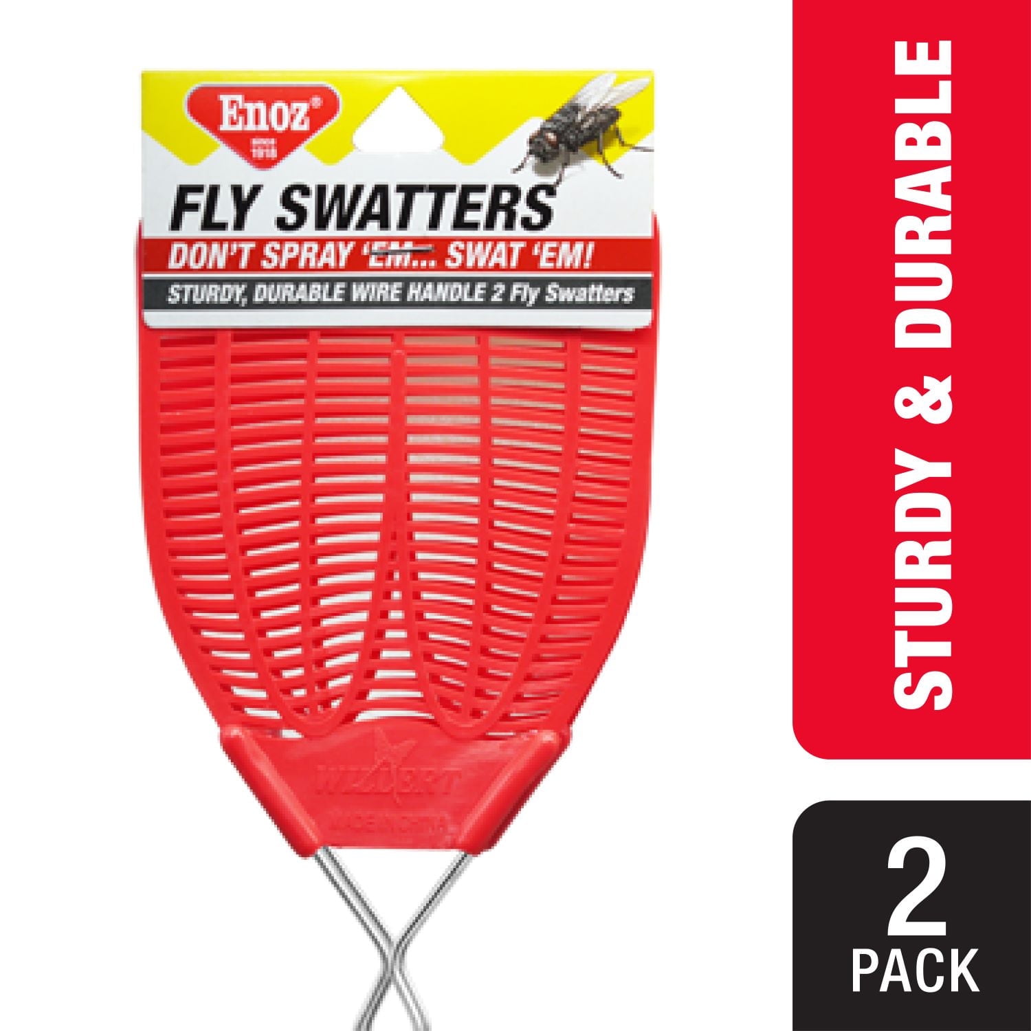 Enoz Fly Swatter for Flies and Other Insects, Wire‑Handled Plastic, Assorted Colors, 2 Count