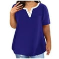 thumbnail image 1 of Yuyuzo Plus Size Tops for Women Notch V Neck Solid Color T Shirts Short Sleeve Basic Tees with Pocket, 1 of 4