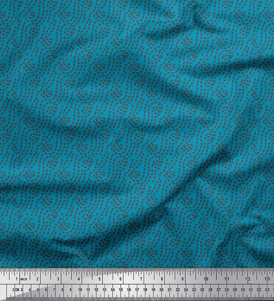 Soimoi Blue Silk Fabric Brush Stroke Abstract Print Fabric by the Yard 42 Inch Wide