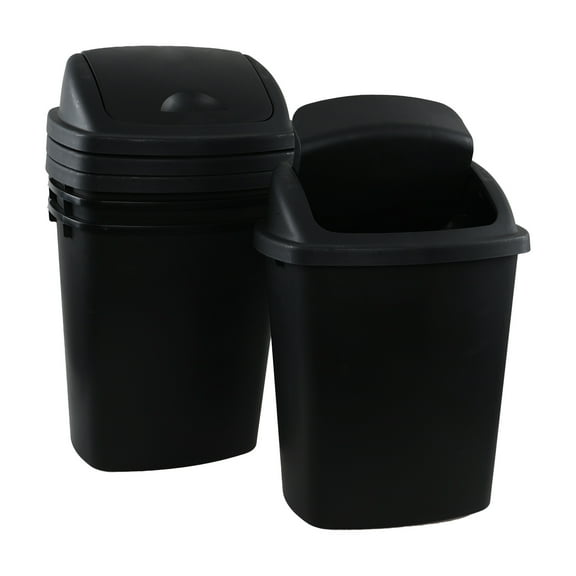 Fabnati 25 L Black Swing Top Garbage Bins, Plastic Rectangular Trash Cans, 4 Pack