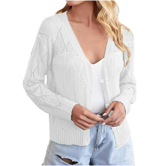 Jacenvly Cardigan For Women Clearance Long Sleeve Solid Knit Fall Coats For Women Soft Warm Regular Sweater Tops Loose Casual Button Jacket Blouse