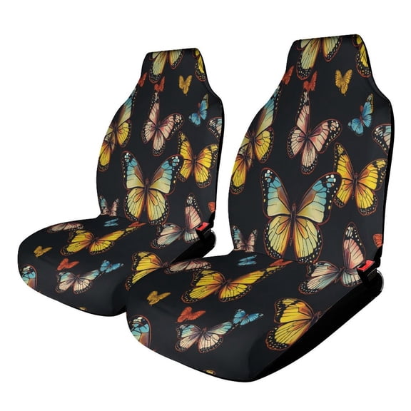 Car Seat Covers Colorful Butterfly Pattern 2 Piece Soft Bucket Auto Seat Protector Universal Fit for SUV Sedan Van