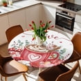 thumbnail image 3 of Valentine's Day Fitted Tablecloth with Elastic Edged, Round Table Cloth for Dining Table, Eucalyptus Leaves Coffee Gifts Waterproof Oil Proof Table Cover for Indoor Outdoor 45"-54", 3 of 8
