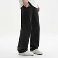 thumbnail image 6 of CPNG Teen Boys Solid Color Baggy Jeans Straight Leg Button Front Zipper Casual Loose Denim Trousers Streetwear(Black,15-16 Years), 6 of 8