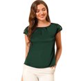 thumbnail image 1 of Unique Bargains Blouse Soyeuse à Manches Courtes pour Femmes Col Rond Plissé Décontracté Élégant Haut Chemise Vert S, 1 of 6