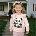 thumbnail image 3 of Yuyamidu Toddler Girl Panda Sweatshirt 1T 2T Pink Ruffle Shoulder Crewneck Sweatshirts Long Sleeve Pullover Tops Casual Cute Fall Clothes Lightweight Soft Outdoor School Outfits, 3 of 8