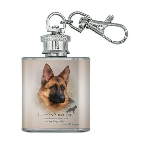 German Shepherd Dog Breed Stainless Steel 1oz Mini Flask Key Chain
