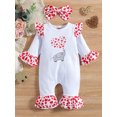 thumbnail image 2 of TSEXIEFOOFU Baby Girl’s Long Sleeve Jumpsuit Cartoon Elephant Heart Print Ruffle Stitching Long Romper with Headband, 2 of 8