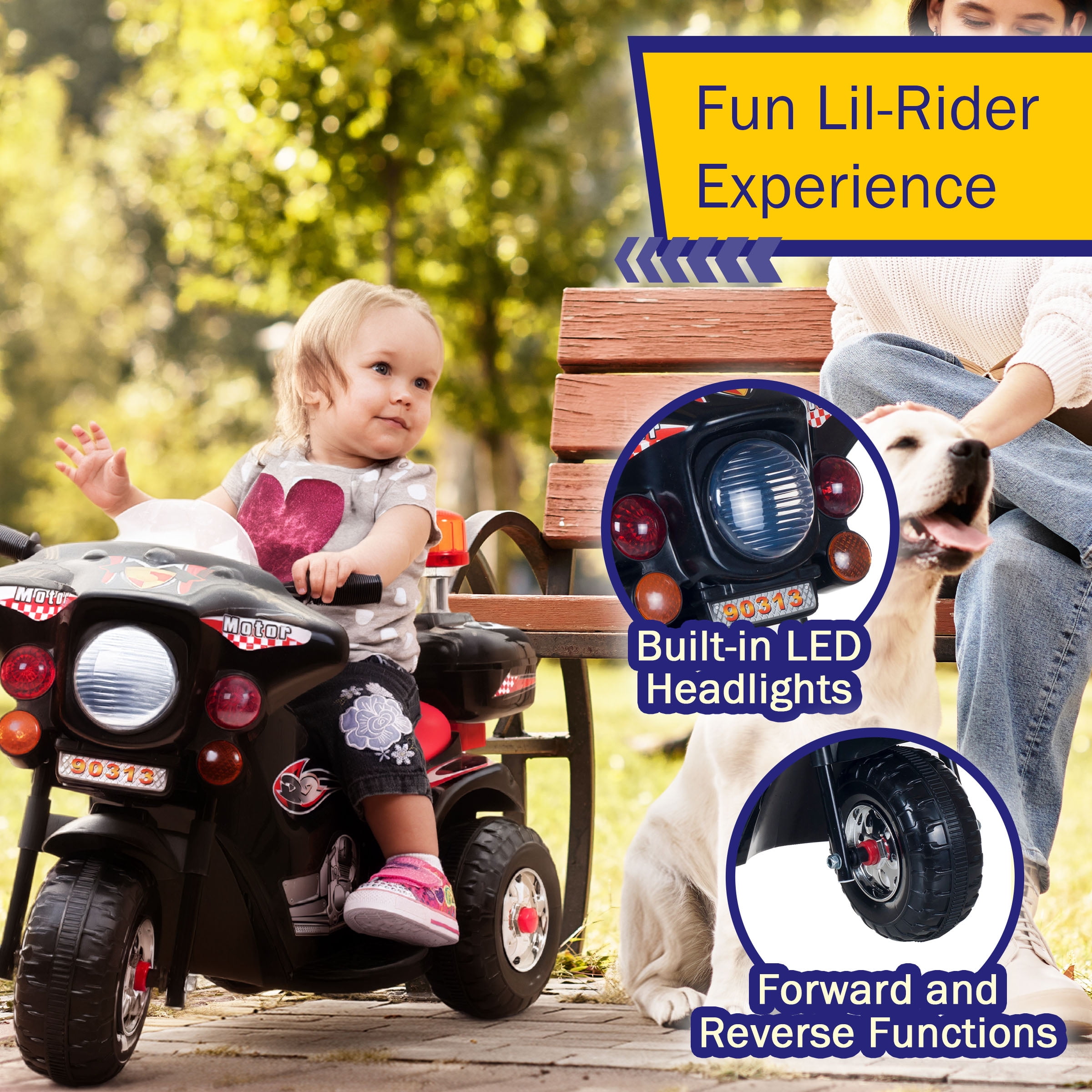 3 Wheel Motorcycle Battery Powered Ride On Toy for Kids by Hey! Play!