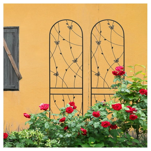 Metal Garden Trellis 2 Pack - 86.7"x19.7" Rustproof Plant Trellis - Outdoor Climbing Flower Support - Deco Black Black   Garden & Outdoor   Iron