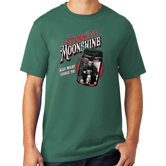 Mens Three 3 Stooges Moonshine Tee Shirt, 2XL Nordic Green