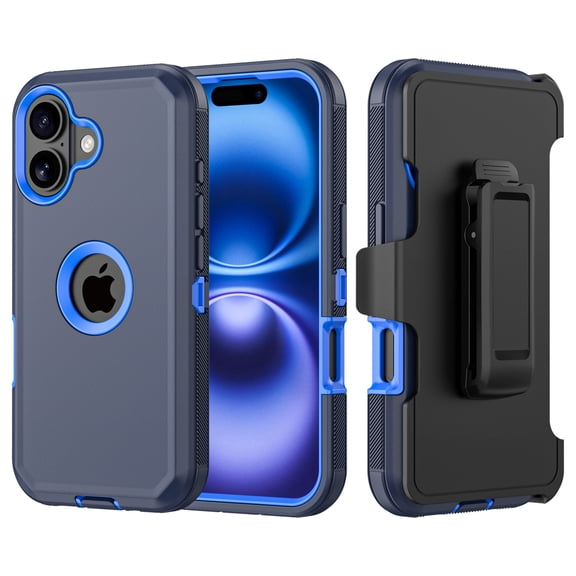 Misty for iPhone 17 Case with Belt Clip Holster Military Grade Heavy Duty Protection 3 in 1 Shockproof Armor Rugged Durable Detachable iPhone 17 6.3 inch 2025 Phone - Dark Blue Blue