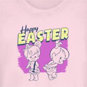 Juniors The Flintstones Pebbles and Bamm-Bamm Happy Easter Graphic Tee Light Pink Medium