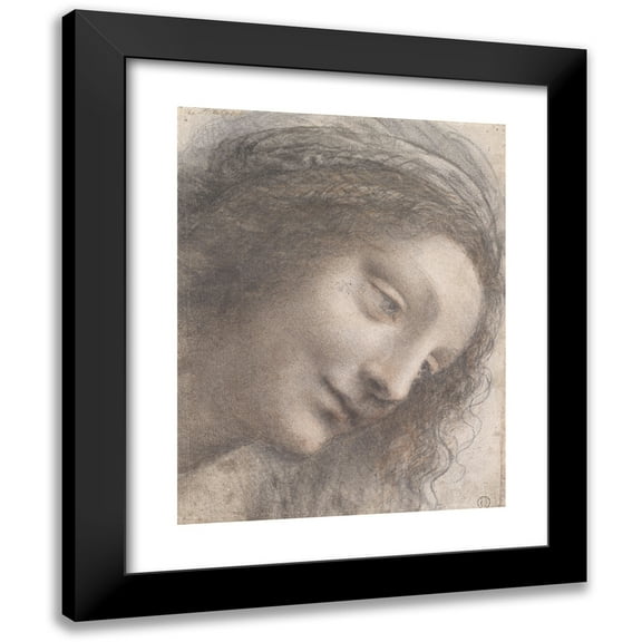 Leonardo da Vinci 12x14 Black Modern Framed Museum Art Print Titled - The Head of the Virgin in Three-Quarter View Facing Right (1510-13)
