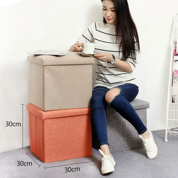 IBASETOY 1Pc Household Storage Stool Orange Foldable Design with Comfortable Sitting Texture