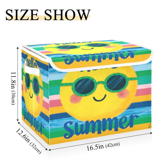 Iauyy Large Storage Box with Lid - Foldable Home Storage Bins for Clothes Toy Holiday Decor, The Colorful Sun (42*32*30cm)