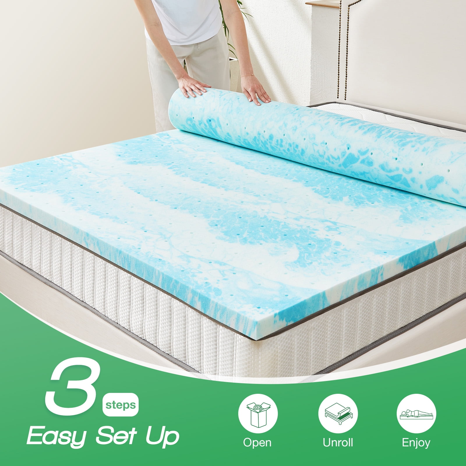 CONCETTA Cooling Gel Memory Foam Mattress Topper, 2 Inch Twin, Pressure Relief for Back Pain, CertiPUR-US Certified Comfort Enhancer