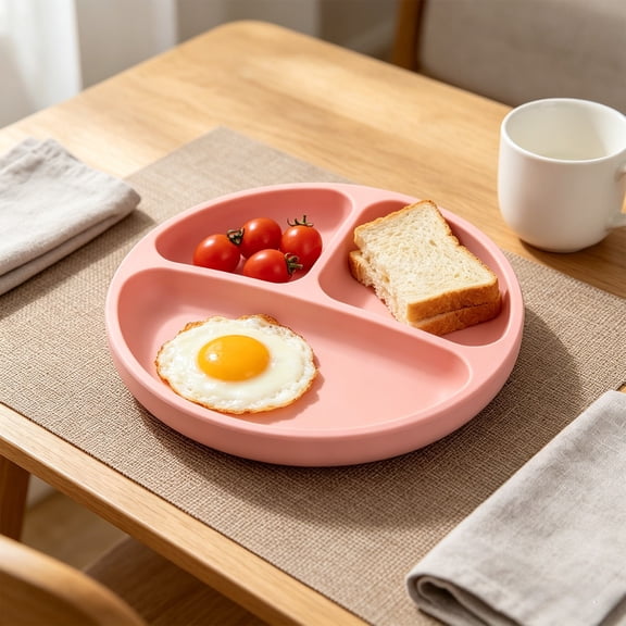 Eolstice 3 Compartment Suction Plate for Infants Toddlers, Strong Grip Non Slip Divided Baby Plate, Picky Eater Design, Microwave Dishwasher Safe for Baby Kids,Pink