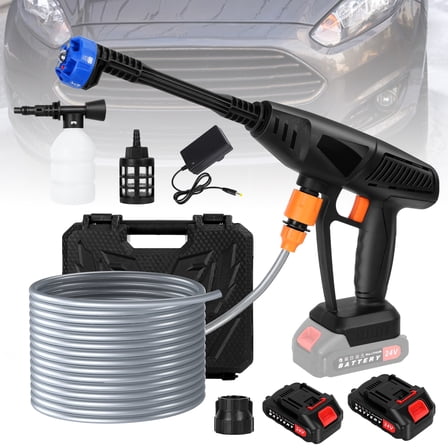 24V Cordless Pressure Washer - 6-in-1 Nozzle Battery Powered Washer with 2×1.5Ah Batteries, Portable Car Power Washer for Outdoor Cleaning
