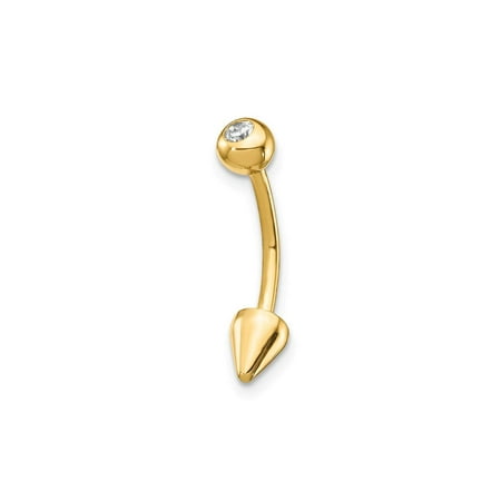 14k Yellow Gold Cubic Zirconia Cone Spike Belly Ring Navel