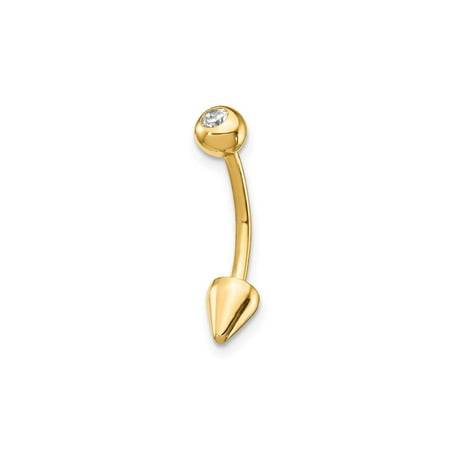 14kt Yellow Gold Navel Ring - 14k Yellow Gold Cubic Zirconia Cone Spike Belly Ring Navel Piercing