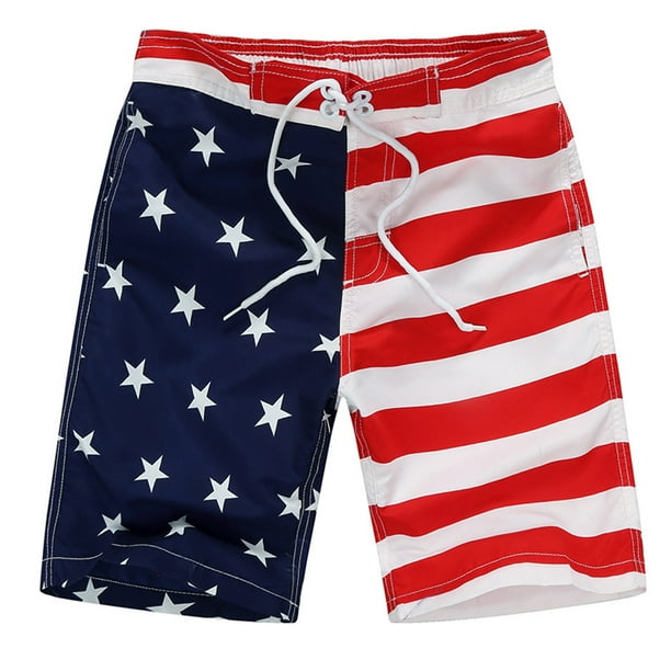 Short De Bain KREW USA Drapeau Américain - Taille 34, Style Board Shorts Patriotique Rouge/blanc/bleu, Occasion Très Bon état