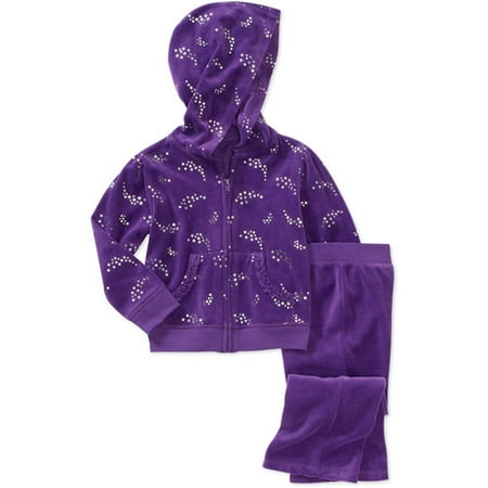 Faded Glory Baby Girls' 2-Piece Swirl Print Velour Set