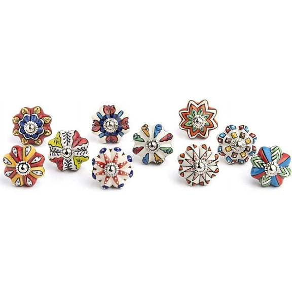 10 pcs Multi-color Ceramic Knobs, Vintage Kitchen Cabinet Knobs Pulls, Retro Ceramic Dresser Knobs, Decorative Drawer Pull Knob Handles for Closet, Cupboard, Furniture Door Knobs