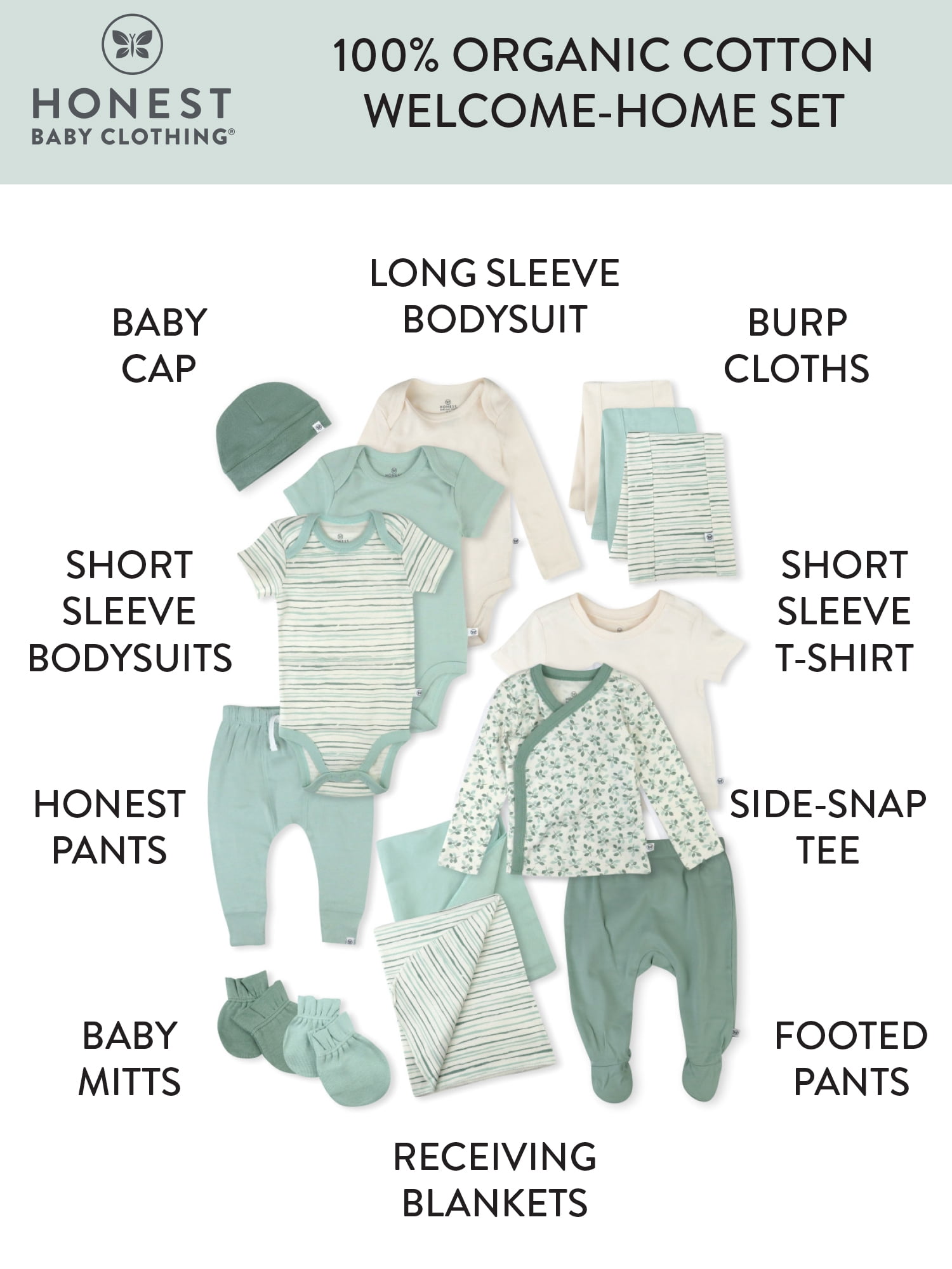 Honest Baby Clothing Baby Boy or Girl Gender Neutral Organic Cotton Welcome Home Gift Set, 15 Piece (Newborn-6 Months)