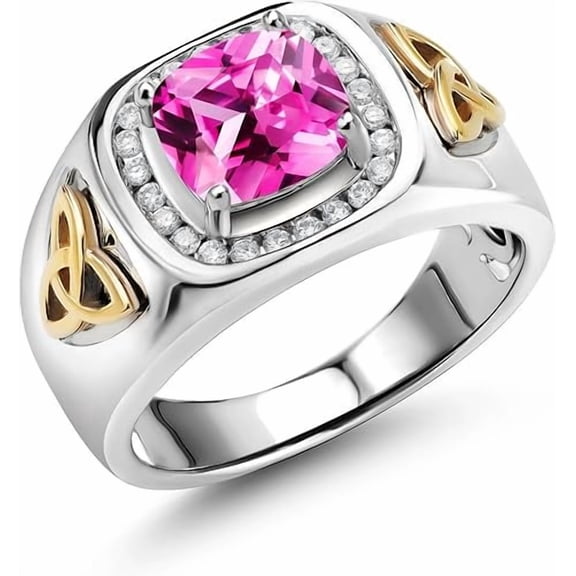 Divine_creation 2.00 Ct Cushion Cut Pink Sapphire Engagement Wedding Mens Ring 14K White Gold Plated 925 Sterling Silver -4