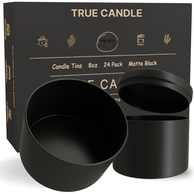 Latas para velas True Candle, paquete de 24, 8 oz, negro mate