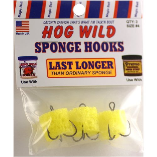 Magic Bait Sponge CF Dip Bait Holder Fishing Hooks 3ct. Yellow
