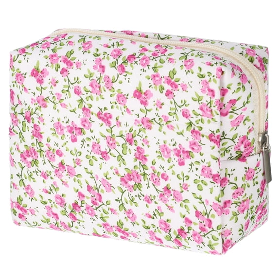 Unique Bargains 1Pc Durable Quilted Storage Makeup Bag for Women's Toiletry Rose Red