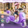 thumbnail image 3 of Funcid 12V Ride on Motorcycle with 3 Wheels, 2 Seater Kids Motorcycle with Storage Compartments, 2WD Electric Bike for Toddlers, Stable Structure, Cute Design, Music, LED Lights, Purple, 3 of 9