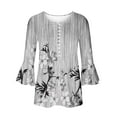 thumbnail image 4 of ALLLIST Womens Tops V-Neck Holiday 3/4 Sleeve Blouses Casual Floral Gray Shirts Ladies Tops, 4 of 5