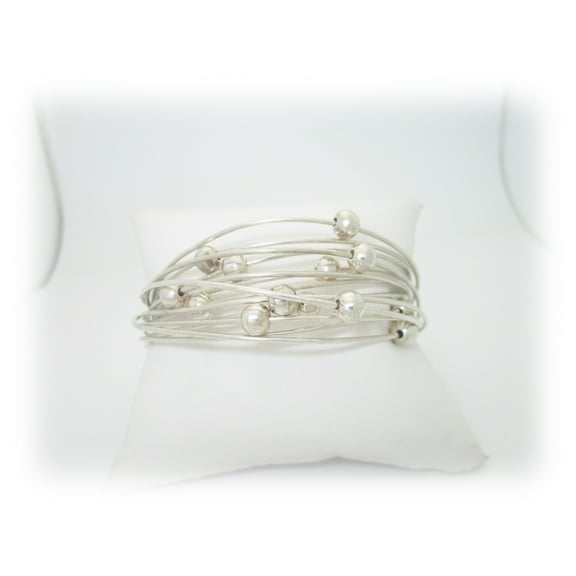 Solid Sterling Silver Interlocking Multi-Hoop Bangle Ball Bracelet | Size 8.75